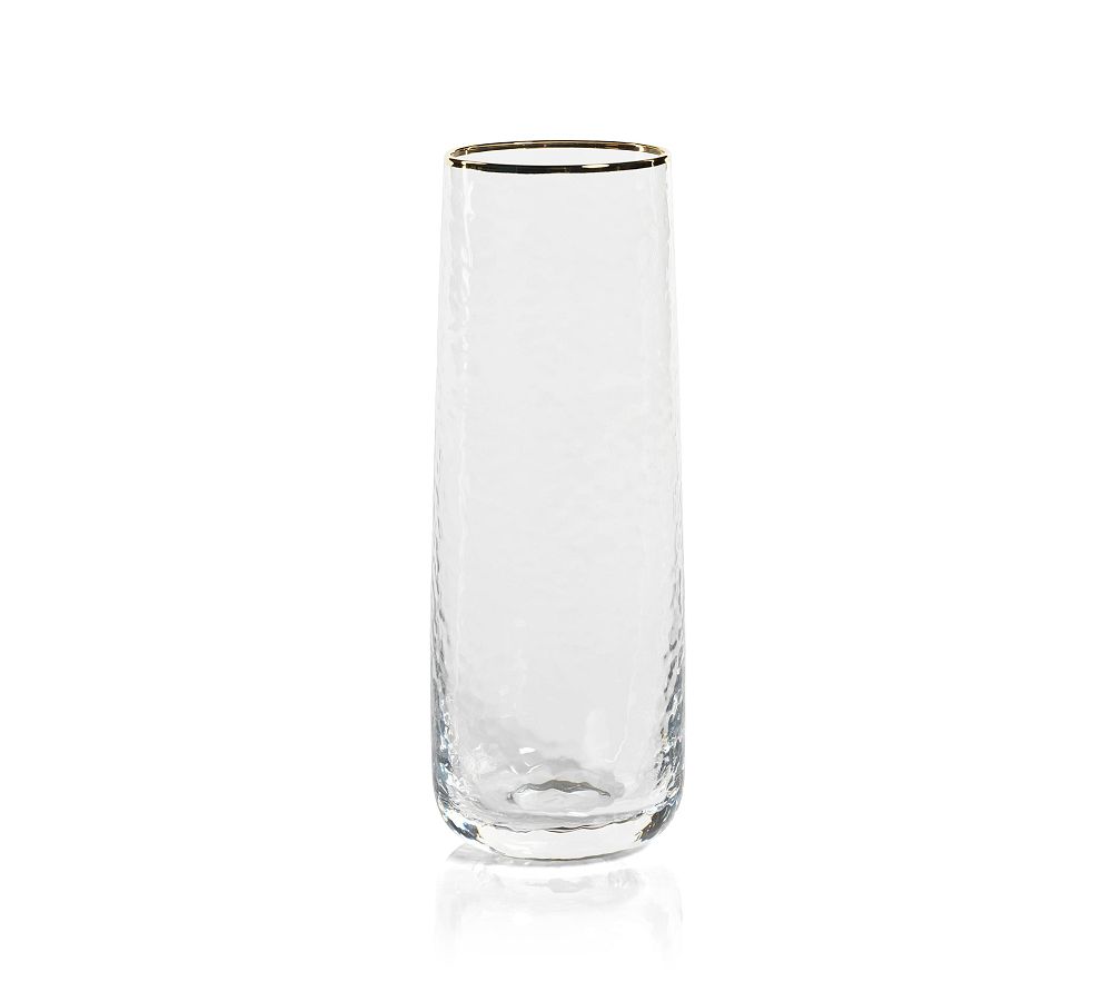 Hammered Gold Rim Stemless Champagne Flutes - Set of 4