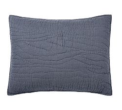 Open Box: Belgian Flax Linen Handcrafted Quilted Sham, Standard, Set of 2 - Steel Blue