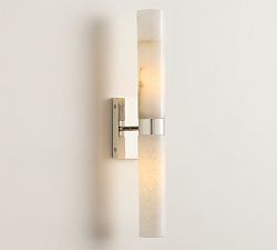 Open Box: Frances Alabaster Double Tube Sconce (22") - Polished Nickel