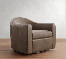 Open Box: Gideon Leather Swivel Armchair - Gravel Chocolate