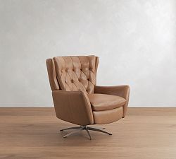 Open Box: Wells Tufted Leather Swivel Recliner - Churchfield Camel, Bronze