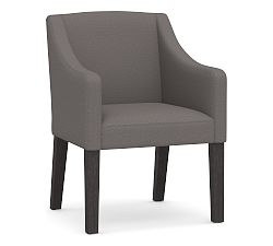 Open Box: Classic Slope Upholstered Dining Armchair - Sunbrella® Performance Slub Tweed Charcoal, Blackened Oak