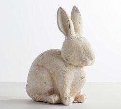 Open Box: Handcrafted Terracotta Bunny Sculpture, Large Sitting (12.5"H) - White