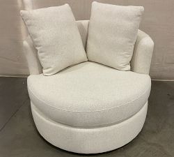 Open Box: Balboa Upholstered Swivel Armchair (40"), Polyester Wrapped Cushions - Performance Boucle Oatmeal