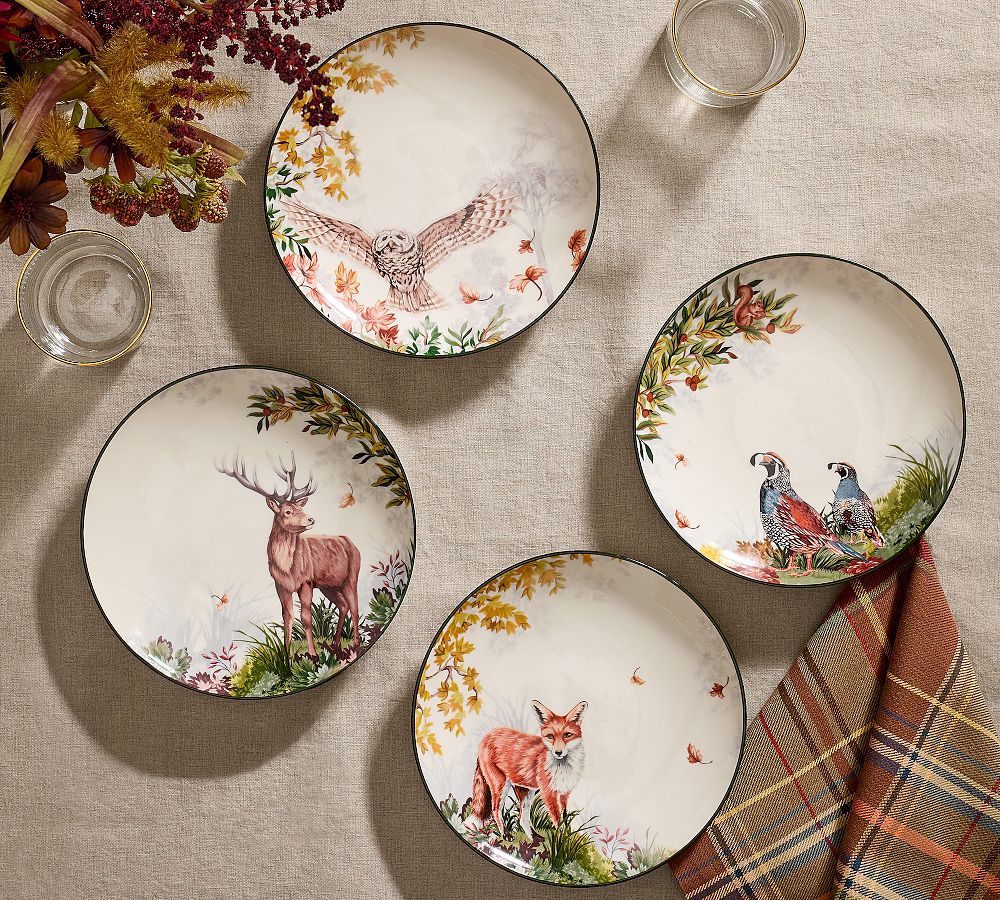 Fantastical Forest Stoneware Salad Plates - Mixed Set of 4 by Pottery Barn