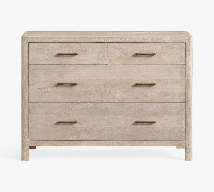 46 inch long dresser IdealHouse Fluted 5 Drawer Dresser - 46 Inch Tall Wooden Dresser with Golden Metal Handles - Curved Profile Design