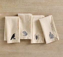 Halloween Icon Embroidered Cotton/Linen Napkins - Mixed Set of 4