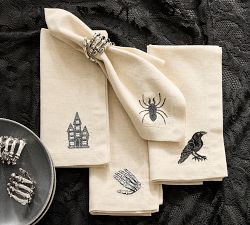 Halloween Icon Embroidered Cotton/Linen Napkins - Mixed Set of 4