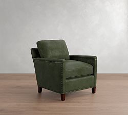 Open Box: Tyler Square Arm Leather Armchair with Nailheads (34") - Vintage Hunter, Espresso