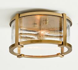 Blaine Ribbed Glass Round Outdoor Flush Mount (14")