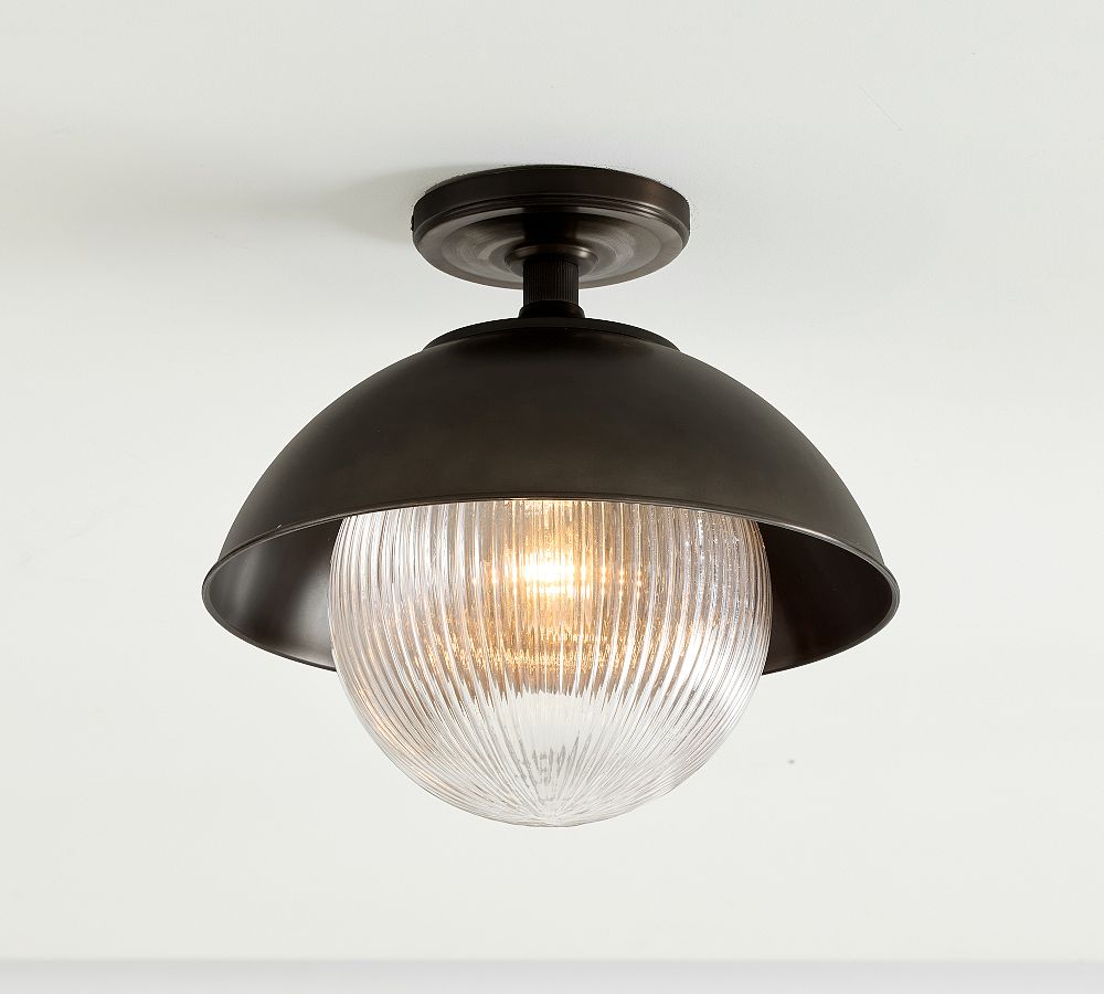 Cooper Ribbed Glass Round Indoor/Outdoor Flush Mount (12")
