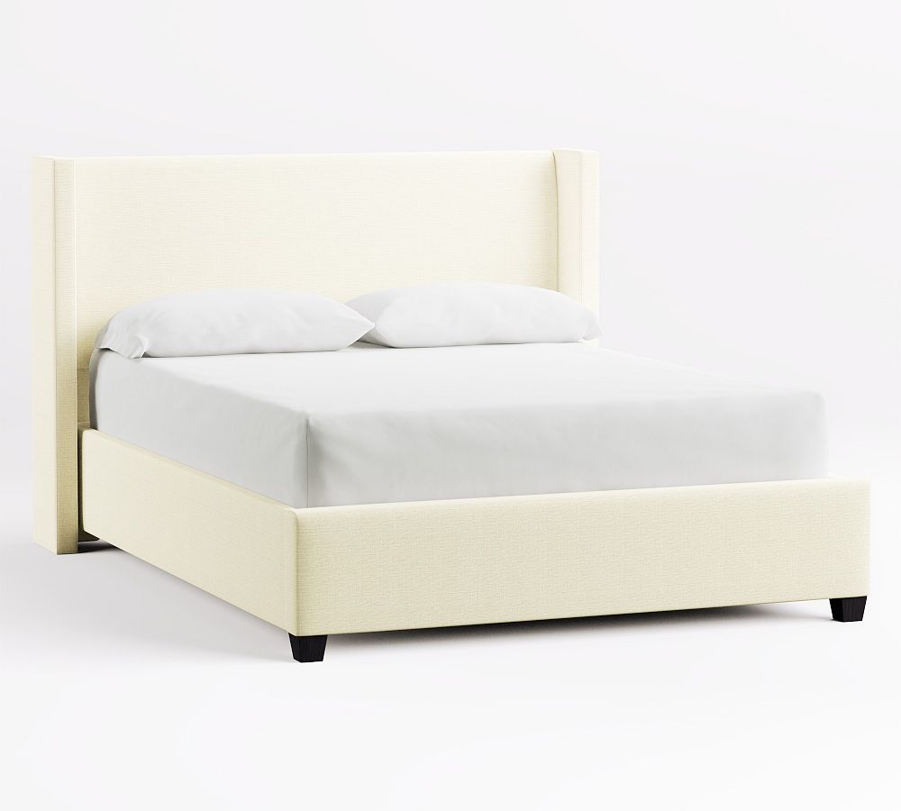 Pottery Barn Elliot Shelter Upholstered Bed - Low Headboard, Basketweave Slub Ivory, Queen