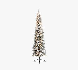 Open Box: Lit Faux Flocked Pencil Tree (9')
