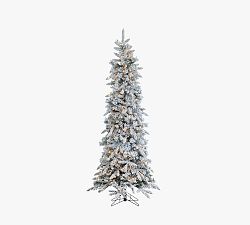 Open Box: Lit Flocked Pencil Pine Artificial Christmas Tree (7.5')