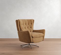 Open Box: Wells Leather Swivel Recliner - Gravel Sandstone, Bronze Base