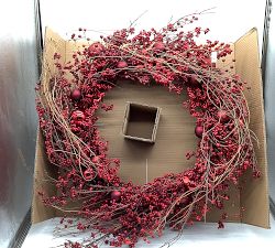 Open Box: Faux Wild Twig and Berry Trailing Wreath with Ornaments (38")