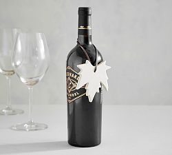 Leaf Shaped Stoneware Wine Bottle Tags - Set of 4
