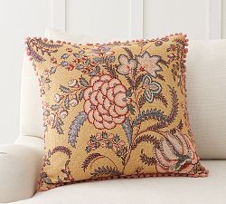Sorrel Floral Embroidered Pom Pom Border Pillow Cover