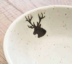 Rustic Reindeer Stoneware Cereal Bowls - Set of 4