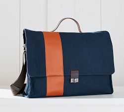 Bradley Leather &amp; Canvas Messenger Bag - Orange/Navy