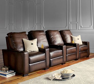 Turner Square Leather Home Theater Chairs - Row of 4 | Pottery Barn