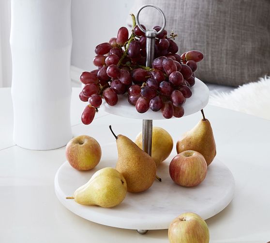 White Marble Pewter Tiered Stand - Thumbnail 2