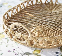 Monique Lhuillier Antibes Handwoven Wicker Handled Serving Tray