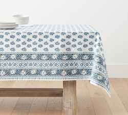 Sophia Floral Block Print Oilcloth Outdoor Tablecloth