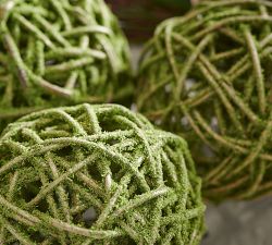 Faux Moss Coated Curly Willow Spheres - Set of 3