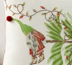 Gnome Embroidered Lumbar Pillow Cover