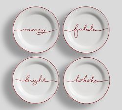 Holiday Sentiment Stoneware Appetizer Plates with Box - Mixed Set of 8