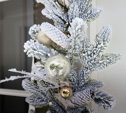 Lit Faux Frosted Pine &amp; Ornaments Wreath &amp; Garland