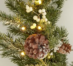 Lit Faux Frozen Pine & White Berry Wreath &amp; Garland