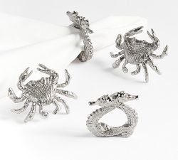Figural Seahorse and Crab Napkin Rings - Set of 4
