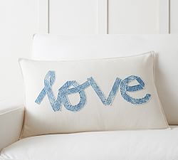 Indigo Love Script Lumbar Pillow Cover