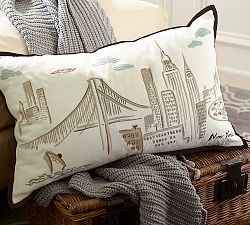 New York City Embroidered Lumbar Pillow Cover
