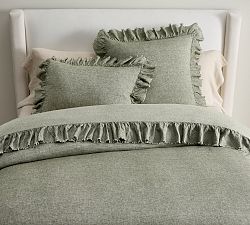 Open Box: Belgian Flax Linen Fringe Ruffle Duvet, King/Cal. King - Dark Green
