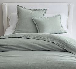 Open Box: Belgian Flax Linen Double Flange Duvet, Twin/Twin XL - Mineral Blue