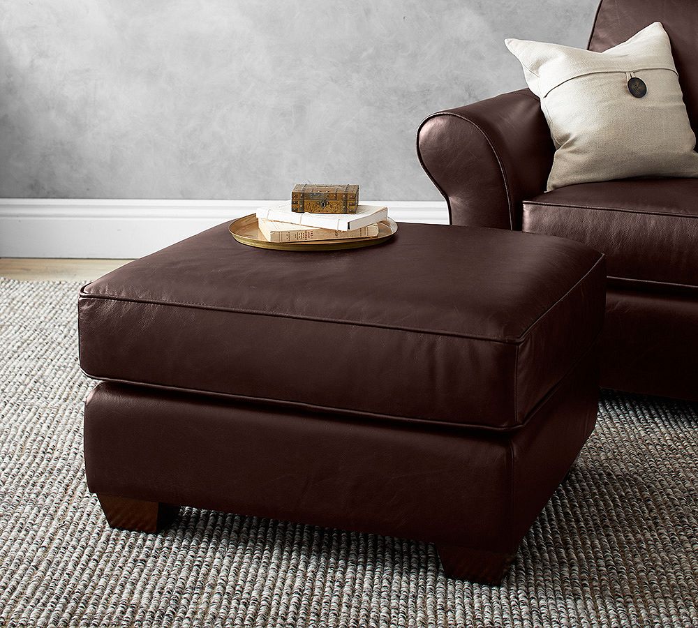 PB Comfort Leather Ottoman by Pottery Barn