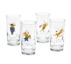 Santa's Reindeer Glass Tumbler, Mixed Set Of 4