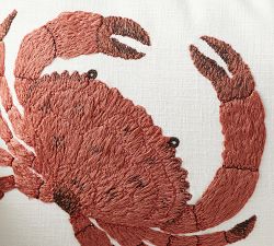 Crab Embroidered Lumbar Pillow Cover