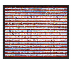 Red Stripes Hand Embellished Framed Canvas Print