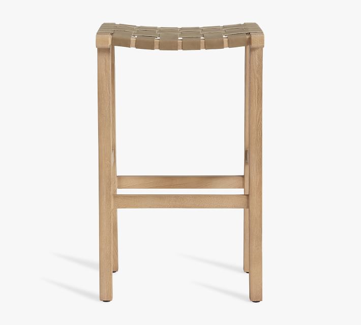 Fenton Woven Backless Leather Stool | Pottery Barn