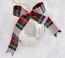 Mercury Glass Ball Ornaments with Plaid Bows - Set of 4
