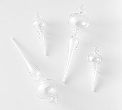 Clear Glass Finial Ornaments - Set of 4