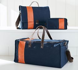 Bradley Leather &amp; Canvas Messenger Bag - Orange/Navy