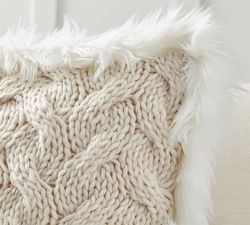 Button Knit Faux Fur Trim Pillow Cover