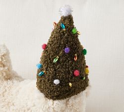 Dog with Christmas Tree Hat Shaped Pillow