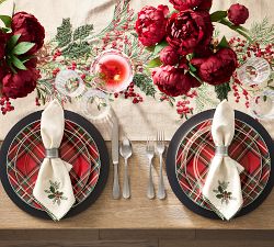 Holly Berry Embroidered Cotton/Linen Table Runner
