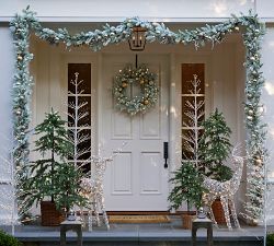 Lit Faux Frosted Pine &amp; Ornaments Wreath &amp; Garland